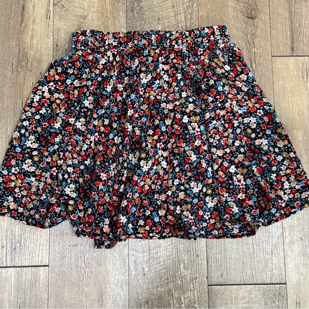 Floral Mini Skirt in Black with Multicolor Bloom